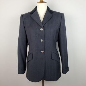 Vintage Ralph Lauren Black Herringbone Wool Blazer Size 10P